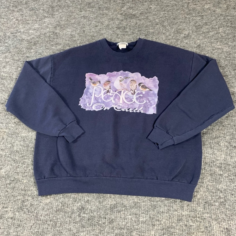 VTG‎ Lee Sweatshirt Adult Extra Large Blue Peace Birds Doves Crewneck Retro 90s